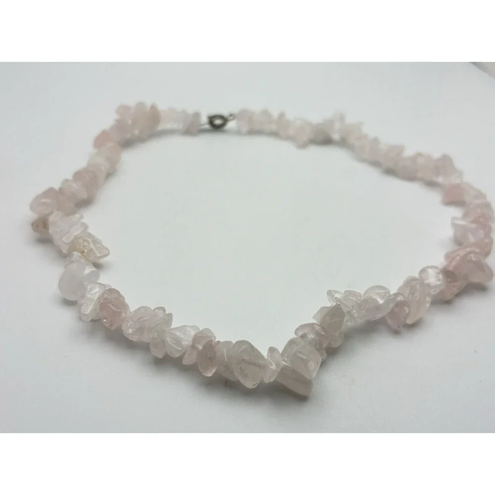 Rose Quartz?? Gemstone Nugget & Chip Necklace 13” White Light Pink